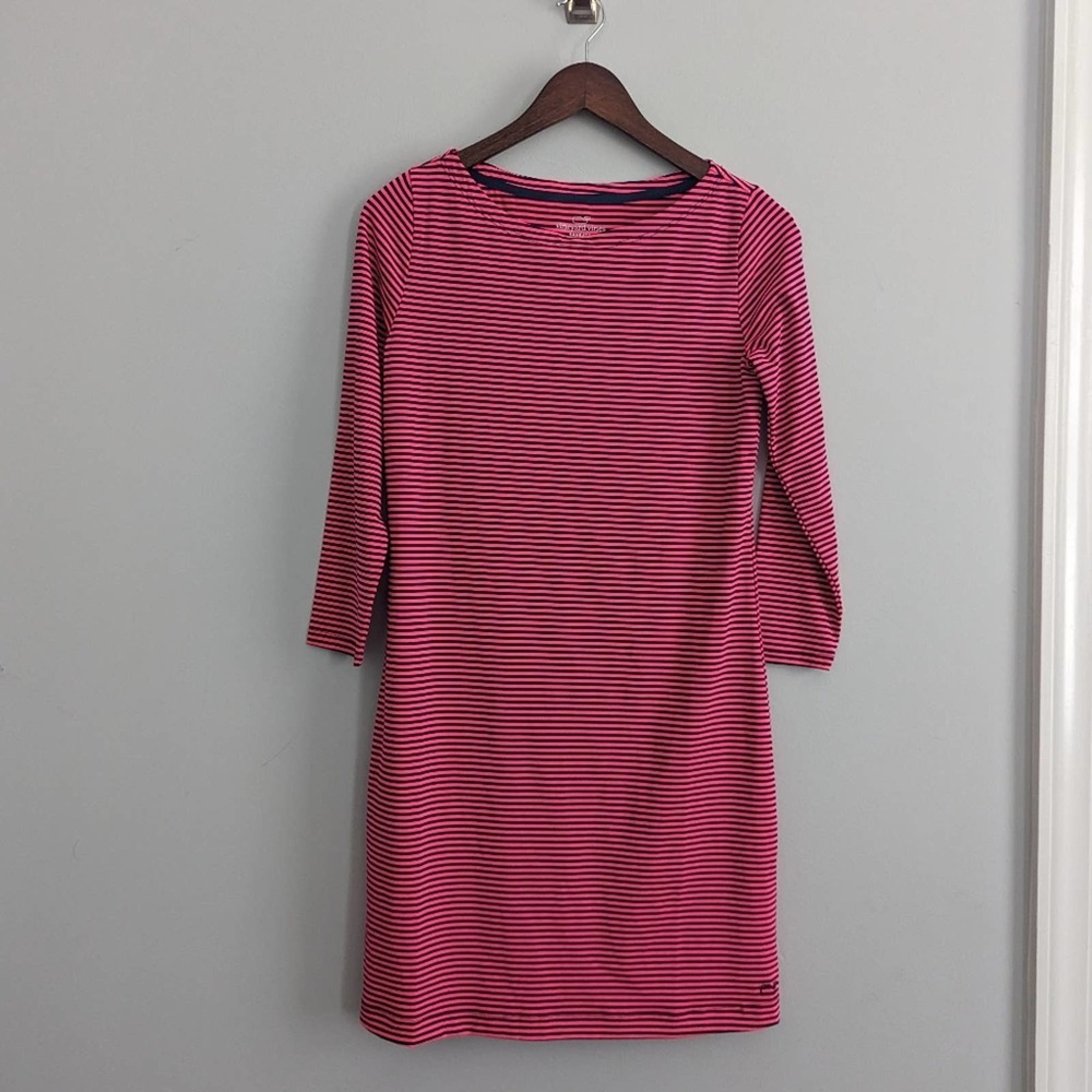 Vineyard Vines Sankaty Boatneck Dress Navy Hot Pink XS Stretchy